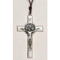 Pendant: 3" Silver St. Benedict Crucifix On Cord