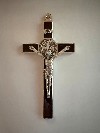 Saint Benedict Wall Crucifix 8 Inch, Brown Enamel /Silver trim and medal