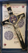 Saint Benedict Wall Crucifix 8 Inch, Black Enamel /Gold trim and color medal