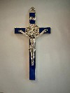 Saint Benedict Wall Crucifix 8 Inch, Blue Enamel /Silver trim and medal