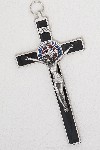 Black Enamel with Silver Trim and Color Middle  Saint Benedict Medal Crucifix 8 Inch