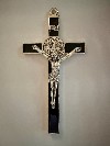 Black Enamel Crucifix With Silver Saint Benedict Medal  8 Inch