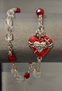 United Hearts Chaplet Bracelet (Double-Wrap, Red/Silver)