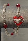 United Hearts Chaplet Bracelet (Double-Wrap, Red/Silver)