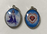 Oval Two Sided Pendant Mary Refuge of Holy Love and The United Hearts (Silver Trim)