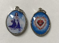 Pendant: Oval Two Sided Pendant Mary Refuge of Holy Love and The United Hearts (Silver Trim)