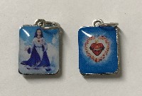 Rectangle Two Sided Pendant Mary Refuge of Holy Love and The United Hearts (Silver Trim)