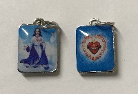 Rectangle Two Sided Pendant Mary Refuge of Holy Love and The United Hearts (Silver Trim)