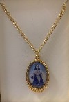 Pendant: Oval Two Sided Mary Refuge/United Hearts with Gold Tone Trim on chain