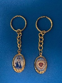 Keychain:2-Sided Goldtone with Full Color Images of Mary, Refuge of Holy Love and The Complete Image of the United Hearts