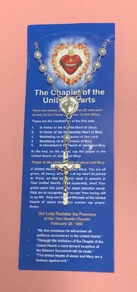 Chaplet Packet: White Pearl/Silver UNITED HEARTS CHAPLET (with Eng/Span prayer insert)