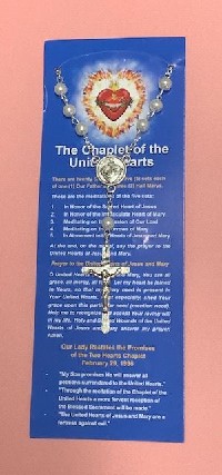 Chaplet Packet: White Pearl/Silver UNITED HEARTS CHAPLET (with Eng/Span prayer insert)