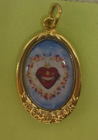 Pendant: Gold tone Double-Sided Mary Refuge of Holy Love and United Hearts - NO CHAIN